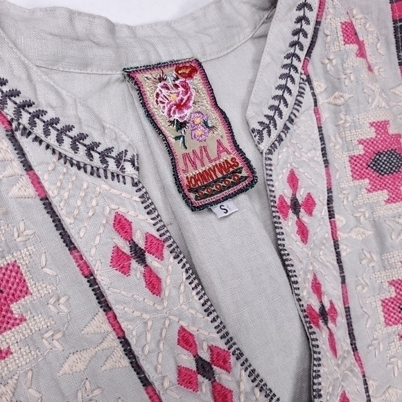 Johnny Was Gray Linen Pink Embroidered Tunic Dress Sz S - Picture 6 of 16